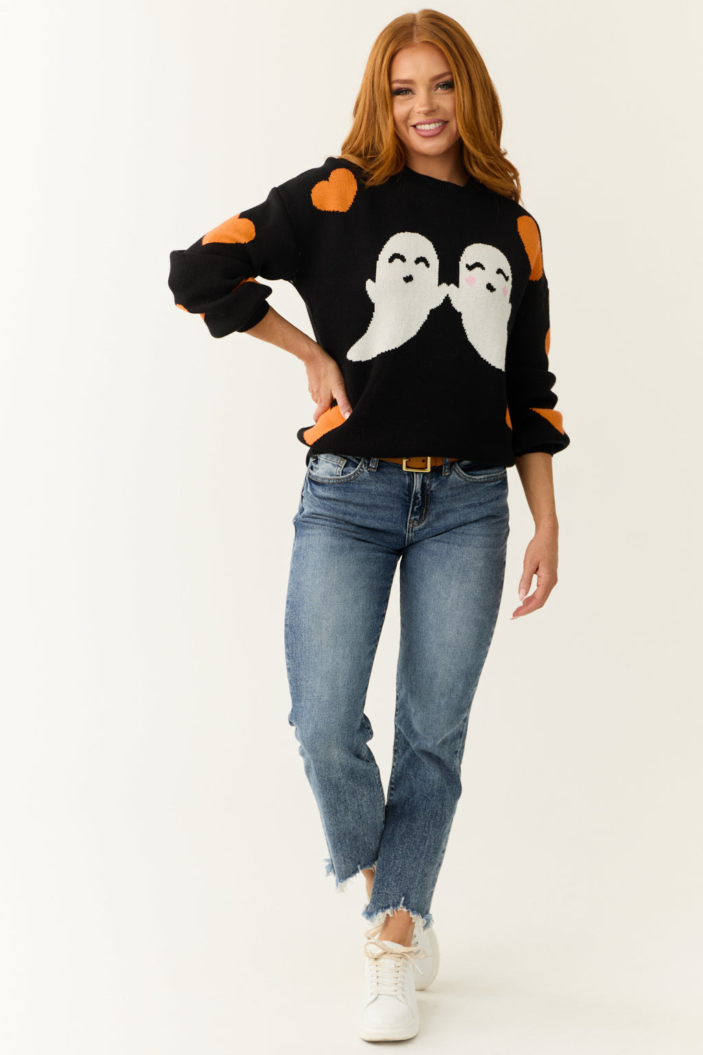 Black Halloween Graphic Soft Knit Sweater Casual Fall Winter Pullover