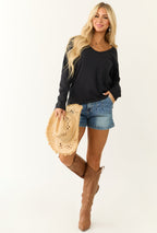 Black Long Sleeve Knit Top with Chest Pocket