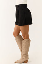Black Faux Suede High-Waist Raw Hem Shorts