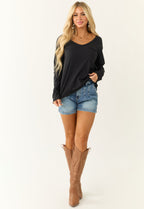 Black Long Sleeve Knit Top with Chest Pocket