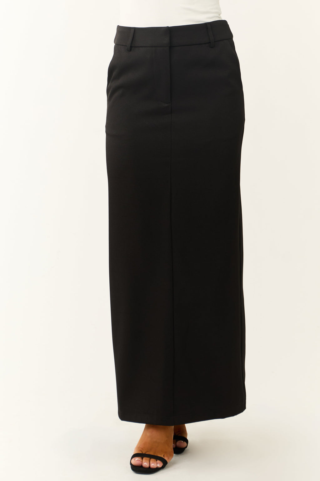 Black Mid-Rise Maxi Skirt with Back Slit and Trouser Styling