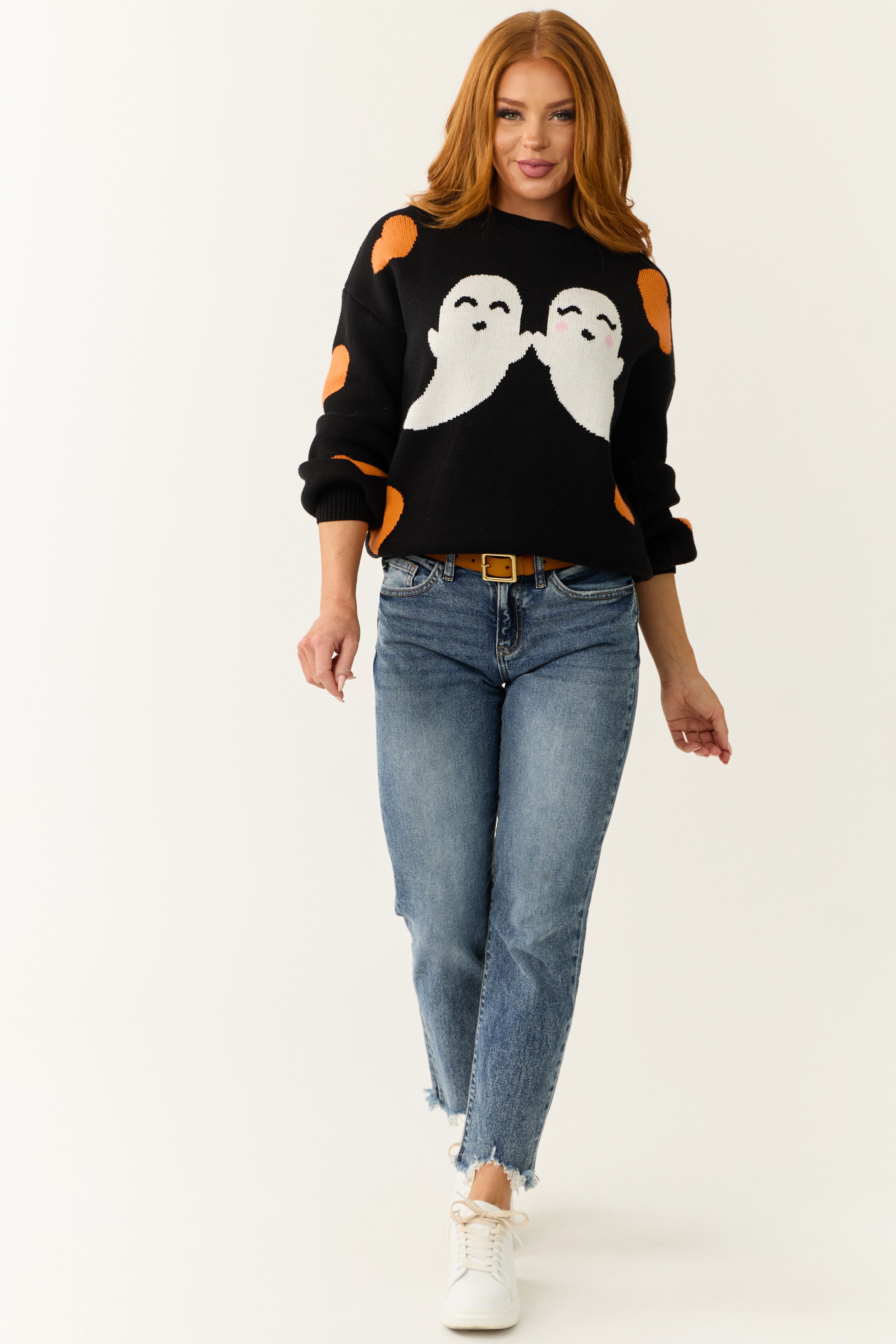 Black Halloween Graphic Soft Knit Sweater Casual Fall Winter Pullover