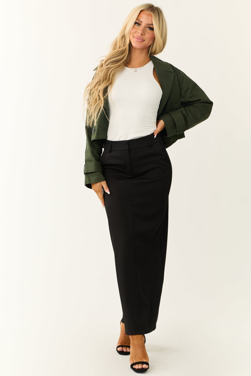 Black Mid-Rise Maxi Skirt with Back Slit and Trouser Styling