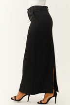 Black Mid-Rise Maxi Skirt with Back Slit and Trouser Styling