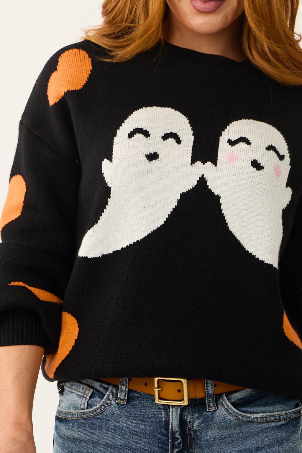 Black Halloween Graphic Soft Knit Sweater Casual Fall Winter Pullover