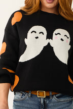 Black Halloween Graphic Soft Knit Sweater Casual Fall Winter Pullover