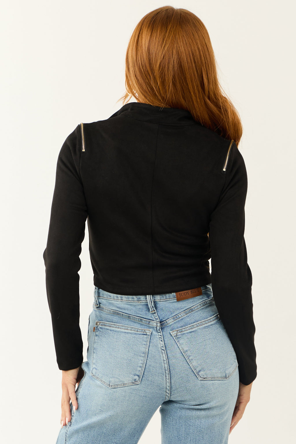 Black Faux Suede Moto Jacket with Zipper Detail