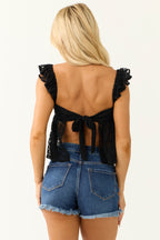 Black Sleeveless Lace Top with Open Back