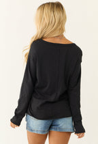 Black Long Sleeve Knit Top with Chest Pocket