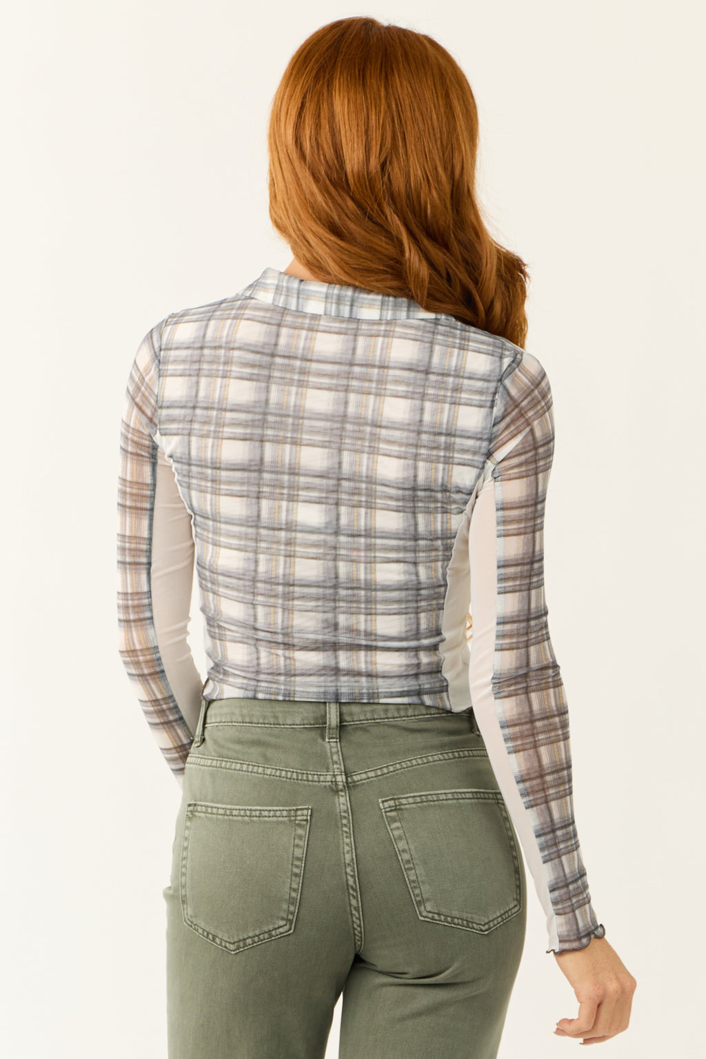 Plaid Button-Down Top with Contrast Buttons