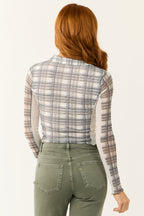 Plaid Button-Down Top with Contrast Buttons