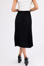 Black Pleated Midi Skirt with Elastic Waist