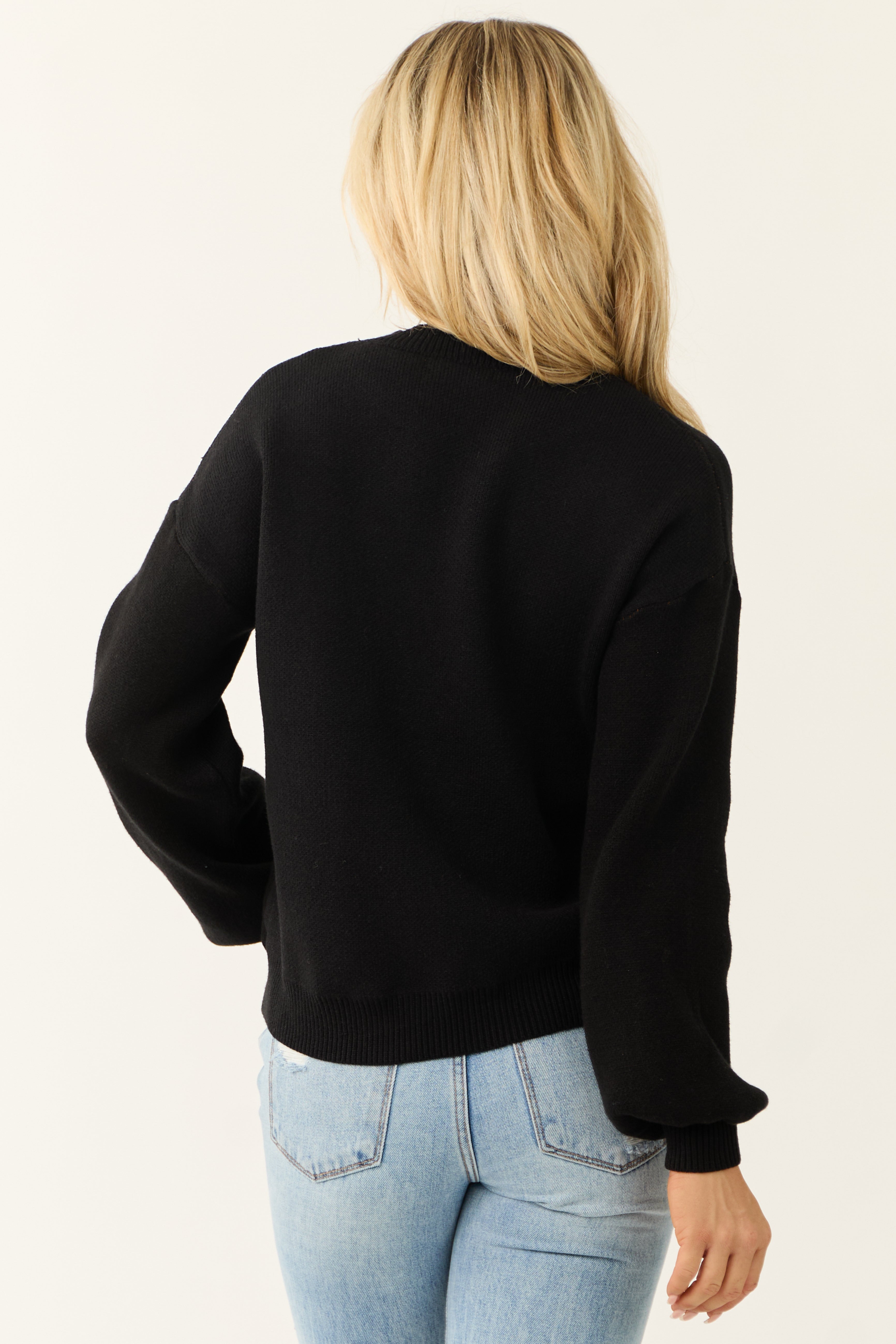 Black Soft Knit Sweater with Pumpkin Graphic