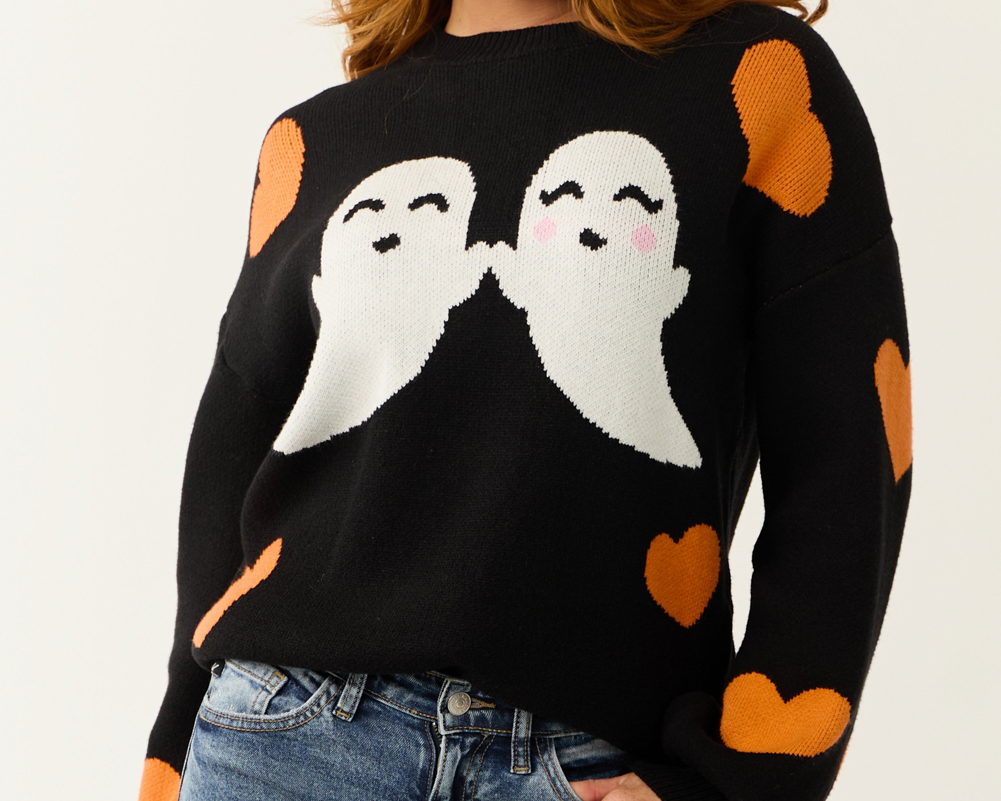 Black Halloween Graphic Soft Knit Sweater Casual Fall Winter Pullover